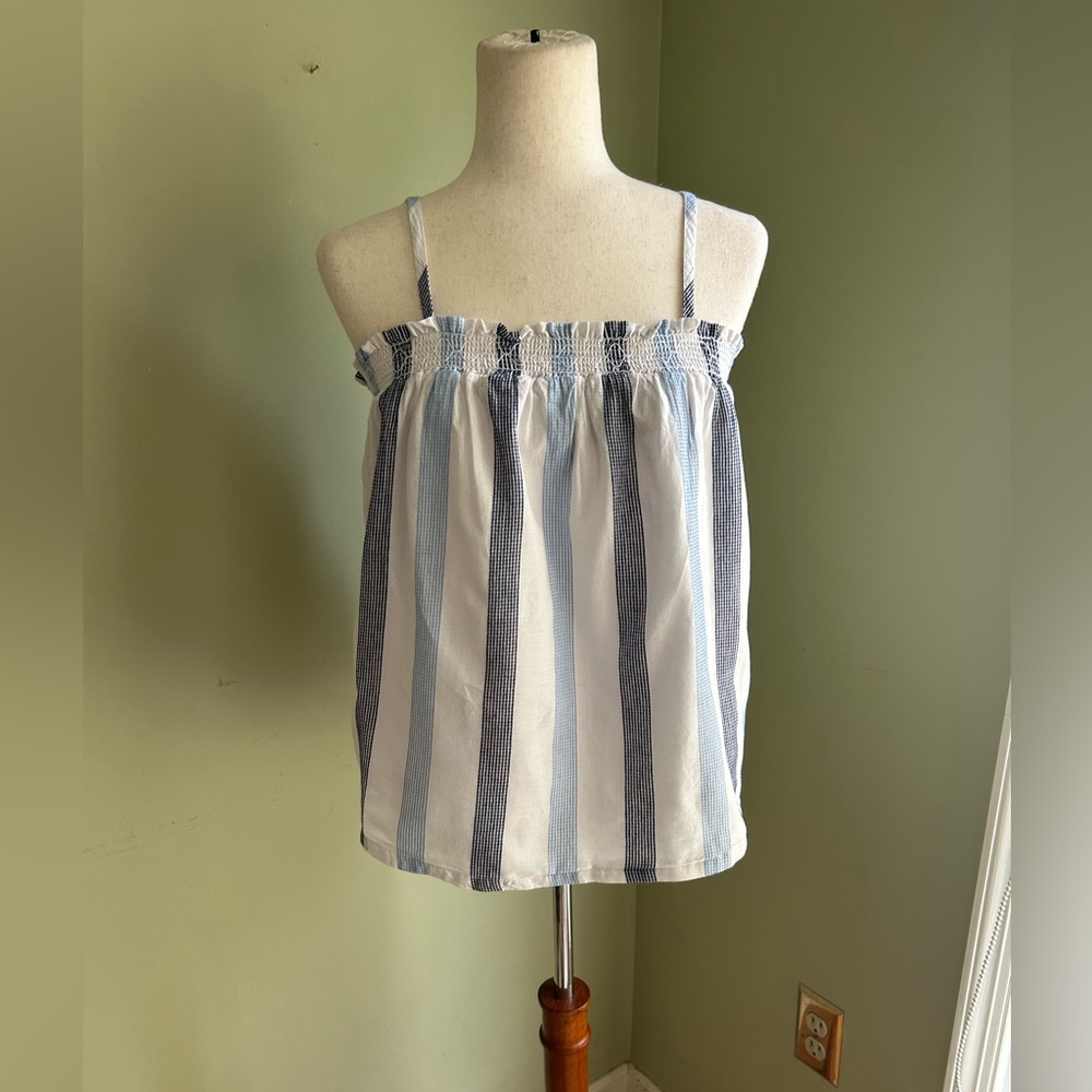Southern Tide Emilia Smocked Nautical Striped Tank Top. White,blue, navy. Size S